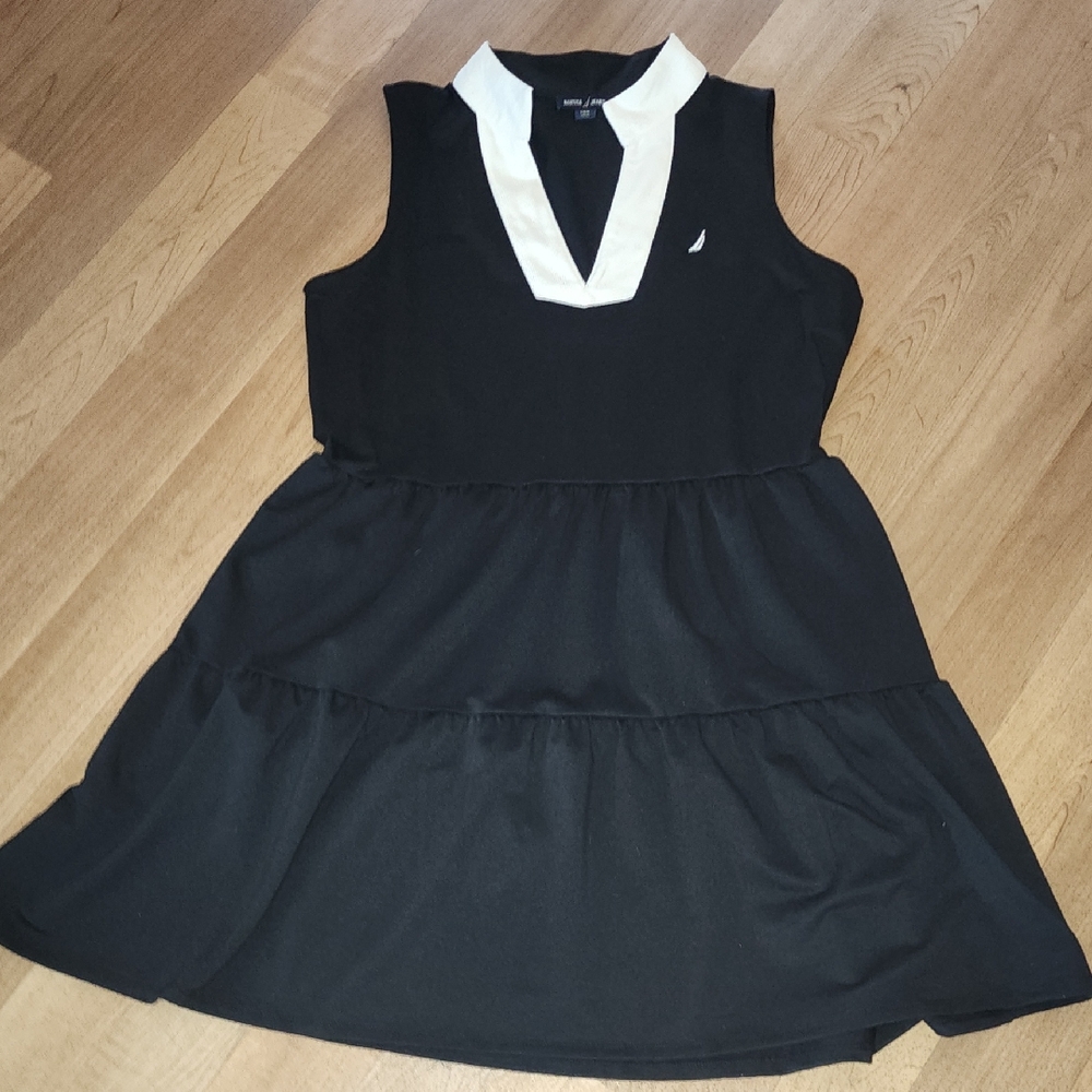 Nautica Black and White Sleeveless Midi Dress